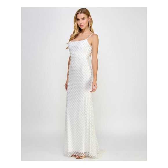 NWT B DARLIN Womens White Mesh Open Back Lined Dress Juniors 7\8 - Picture 3 of 5